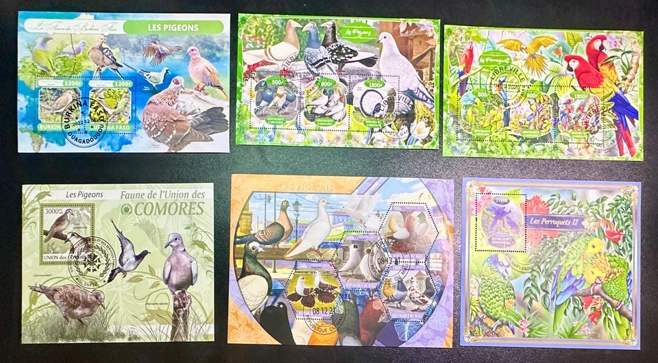 B734, 6 folhas grandes de lembrança com pássaros - Imagem 1 de 1