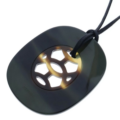 HERMÈS Collana Hermes Lift GM grigia x corno di bufalo nero accessorio pelle usato82