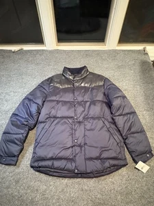 Lucky Brand Jacket Mens Medium Navy Puffer Quilted Faux Leather Yoke Snap Front - Picture 1 of 11