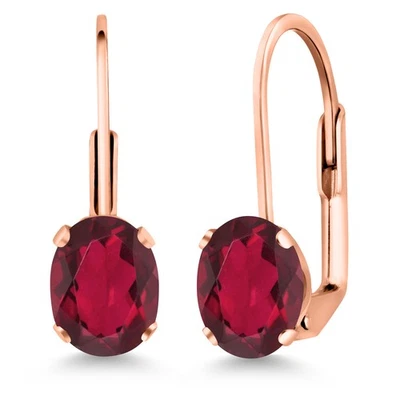 Pendientes para mujer topacio místico rojo rubí enchapados en oro rosa con cierre de palanca (1,60 quilates), Foto 1 de 4