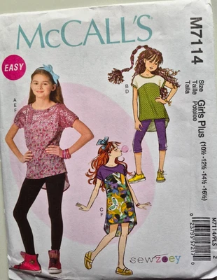 MCCALLS PATTERN 7114 TOPS LEGGINGS DRESS  GIRLS PLUS SIZES 10 1/2-16 1/2 UNCUT - Image 1 of 2
