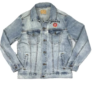Retro Jim Beam Bourbon Denim Trucker Jacket Men's Medium Embroidered Logo EUC - Picture 1 of 16