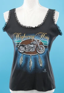 VTG Womens 90s Biker 3D Emblem Lace Trim Tank Top TShirt XL Harley Highway Honey - Picture 1 of 11