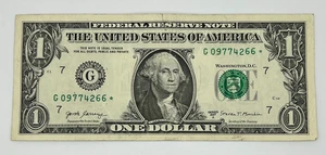 US $1 One Dollar Bill Star Note Money G09774266 Series 2017 A - Picture 1 of 2
