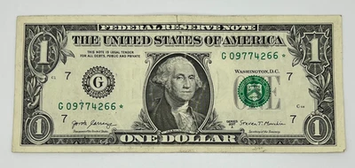US $1 One Dollar Bill Star Note Money G09774266 Series 2017 A - Image 1 of 2