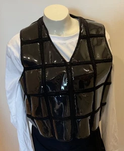 Vintage Michael Simon Pullover Weste Gr. M schwarz vorne klar Kunststoff Quadrate - Bild 1 von 9
