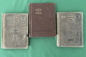 Lot of 3 Antique School Books, TREASURE ISLAND, CHRISTMAS CAROL, SHORT STORIES - Picture 1 of 12