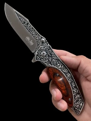 Faca de bolso tática assistida por mola 8,5 pol. cabo gravado colecionadores Edc 04WRDZ - Imagem 1 de 3