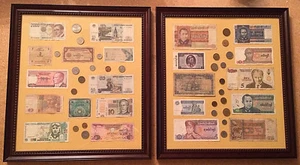 Fremdwährungs Banknoten + Münzen gerahmt Sammlung Lot 2 Stück - Bild 1 von 5