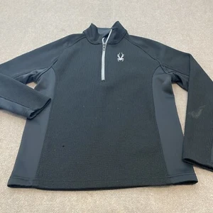 Spyder Giacca Uomo Media Nera Maglia Pile 1/4 Zip Maglione Logo Outdoor - Foto 1 di 14