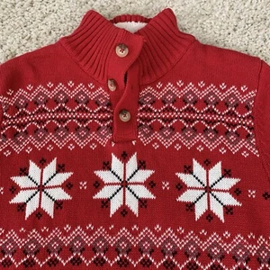 Chaps Sweater Girls XL (18-20) Red Cotton Snowflake Pullover 1/4 Button - Picture 1 of 7