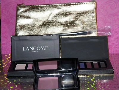  LOTE DE 5 PIEZAS BOLSA DE COSMÉTICOS LANCOME + 2 PALETA DE SOMBRAS DE OJOS + RUBOR + PINCEL  Foto 1 de 4