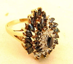ANILLO ZAFIRO AZUL Y DIAMANTES ORO 10K 51 PIEDRAS c.1970 - Imagen 1 de 6