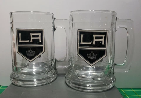 2/L.A. Kings Glass Mug - NHL Stainless Enameled logo Beer Stein Mug - 14oz Heavy Cover