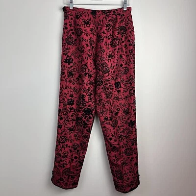 Pantalones de seda vintage para mujer 10 cintura alta rojo estampado oriental terciopelo caprichoso Foto 1 de 4