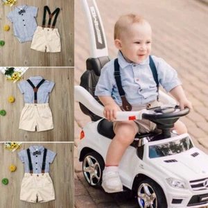 Baby Boys Gentleman Outfits Suit Top+Shorts+Bow Tie Set Toddler Formal Clothes - Picture 1 of 17