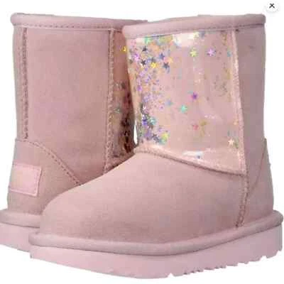 NWT/NIB UGG Toddler Classic II Clear Glitter Waterproof Boot Seashell Pink (8)   - Image 1 of 4