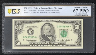 FR. 2125-D* 1993 $50 *STAR* FRN CLEVELAND, OH PCGS BANKNOTE GEM UNC-67PPQ (V) - Image 1 of 2