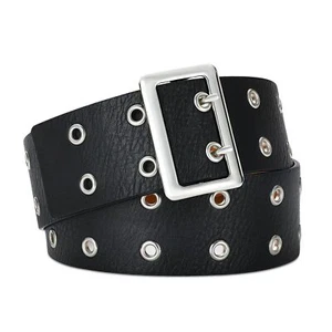 Black Wide Belt for Women Grommet Leather Belts Punk Style with Double Row Bu... - Picture 1 of 6