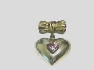 Silver Tone Heart Pendant w/ Purple Heart Shaped Stone 1 "x 3/4" Preowned - Picture 1 of 2