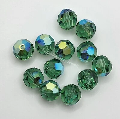 6pc Swarovski Crystal Erinite AB 8mm Faceted Round 5000 Beads; Iridescent Green - Image 1 of 2
