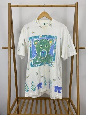 Camiseta de Colección Súper Linda Estampado de Oso y Pata Estampado Pastel Manga Corta XXL Foto 1 de 4