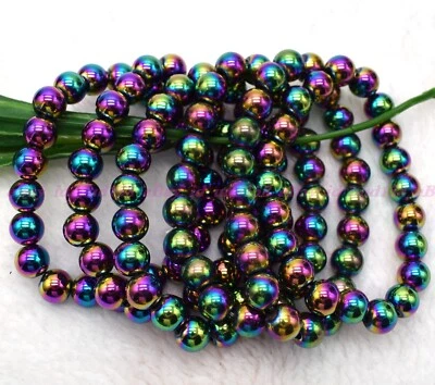 Wholesale Lot 6 Pcs Natural Rainbow Hematite Healing Stretch Bracelet 7.5" AAA - Image 1 of 4