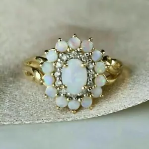 2.50Ct Oval Cut Lab Created Fire Opal Women's Flower Ring 14K Yellow Gold Plated - Picture 1 of 6