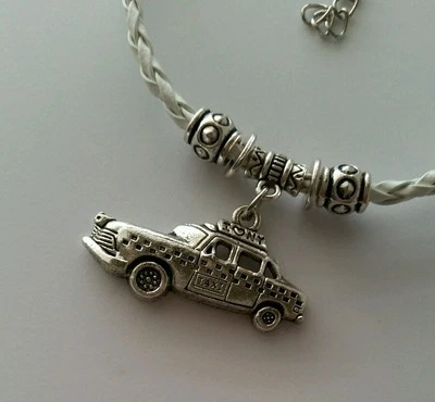 White Leather Bracelet, Taxi Car Fashion Charm Bracelet Jewelry US - Image 1 of 4