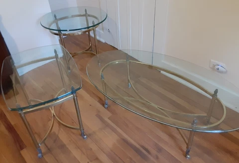 Mid Century Hollywood Regency LaBarge Style Brass Glass Coffee End Side Table Cover