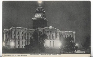 Postal de colección - Capitolio de Colorado en la noche - Denver, Colorado 1907 - Imagen 1 de 2