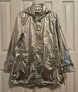 NWT Ralph Lauren Women's Silver Metallic Taffeta Hooded Jacket