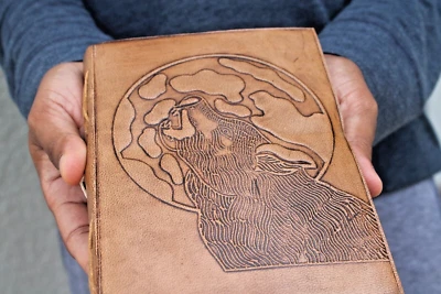 Howling Wolf Brown Leather Journal for calligraphy Handcraft heavy Cotton paper - Image 1 of 4