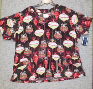 New Tafford Uniforms Christmas Theme Medical Scrub Top 2X - Picture 1 of 6