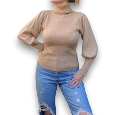 What Goes Around Comes Around 女式 100% 羊绒高领棕褐色 M 码 — 第 1/4 张图片