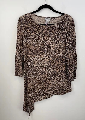 Blusa Jersey Chicos Travelers 2 Slinky Top Marrón Estampado Animal Asimetría A58-10 Foto 1 de 4