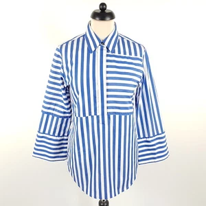 Camicia Odeeh donna blu bianca a righe oversize camicia cotone marittimo top - Foto 1 di 9