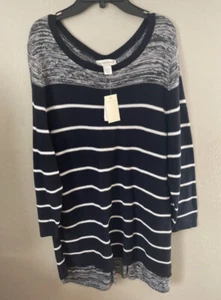 CJ Banks Pullover Übergröße 1X schwarz weiß Pullover langärmelig gestreift neu mit Etikett - Bild 1 von 2