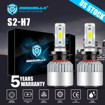 IRONWALLS H7 LED Headlight Bulb 2000W 300000LM Kit High/Low Beam 6000K White Plug And Play