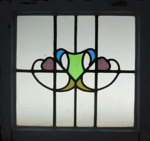 ABSTRACT OLD ENGLISH LEADED STAINED GLASS WINDOW 20.25" X 19.25" - Picture 1 of 3