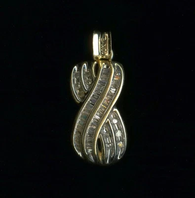 10K 1,46 грамма твердого желтого золота багет бриллиант кластер Infinity подвеска * IZ - Изображение 1 из 3