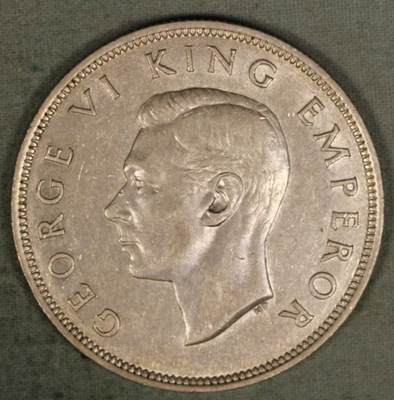 NOVA ZELÂNDIA 1941 ~ .800 MEIA COROA DE PRATA ~ ERA DA SEGUNDA GUERRA MUNDIAL ~ GEORGE VI ~ UNC - Imagem 1 de 2