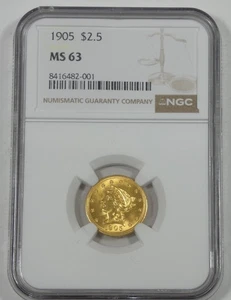 1905 GOLD Liberty Head 2,50 $ Quarter Eagle CERTIFIED NGC MS 63 - Bild 1 von 4