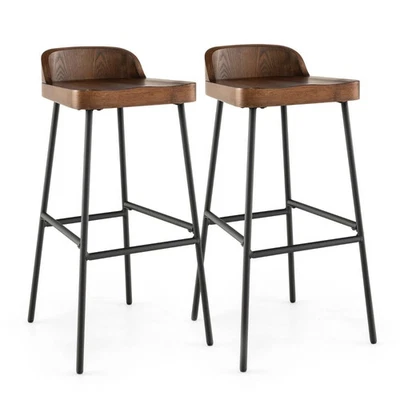 Set of 2 Industrial Bar Stools Tall Kitchen Stools Breakfast High Chair Low-Back - Image 1 of 3