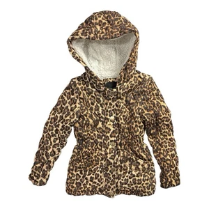 Me Jane Mädchen XS 4/5 Kapuzenjacke Sherpa Futter Leopardenmuster Taschen Reißverschluss - Bild 1 von 5
