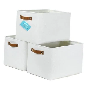 Large Fabric Storage Baskets for Shelves 3 Pack | Large - 3pc Full Off-White - Picture 1 of 7