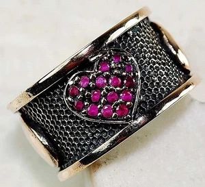 Ottoman Empire Style Heart 1CT Treated Ruby 925 Sterling Silver Ring Sz 5 Z1-3 - Picture 1 of 4