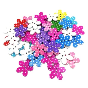 50PCs/lot Wooden Buttons Mixed Color Flower Shaped 2-hole - Picture 1 of 3