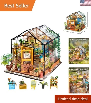 Kit para casa de muñecas invernadero escala 1/18 - Experiencia artesanal relajante con luces Foto 1 de 4