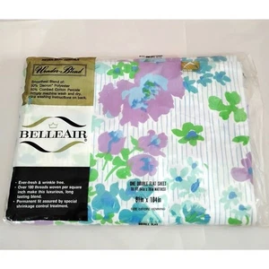 Vintage 1970s Belleair Wonder Blend Double Flat Sheet, Garden Fantasy Floral - Imagen 1 de 3